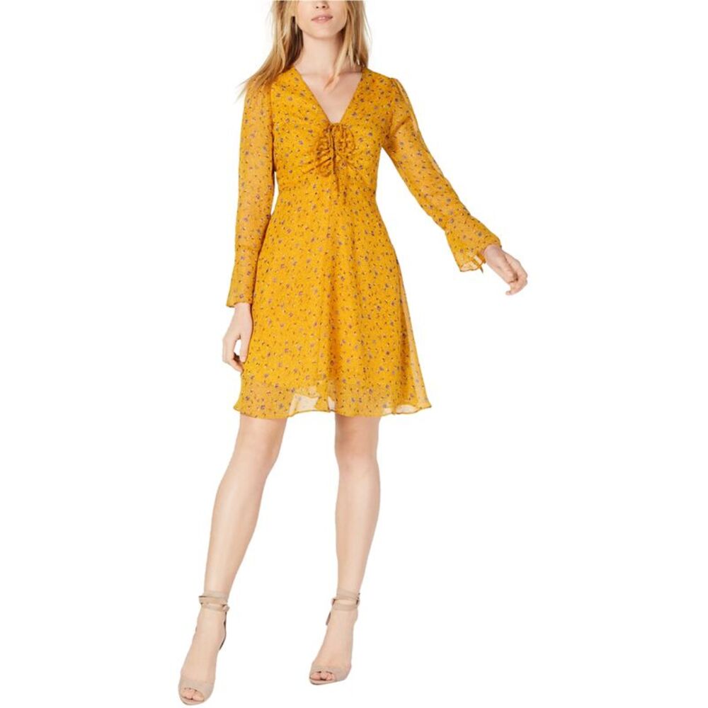 maison Jules Womens Floral A-line Dress, Yellow, 2, DM